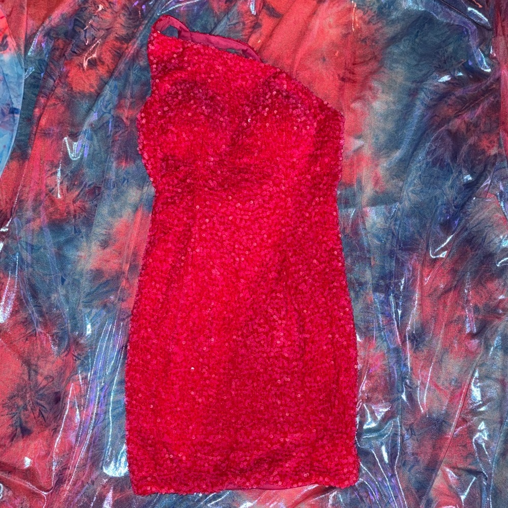 Hot Pink One-Shoulder Sequin Cocktail Dress